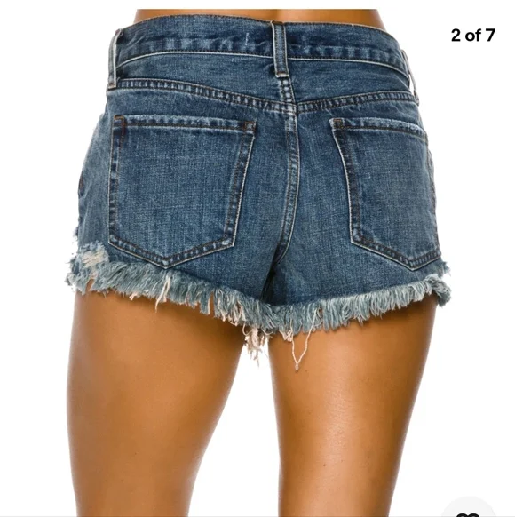 Free People Avery Blue Daisy Chain Lace Cutoff Frayed Denim Short Distressed 26 - Picture 2 of 12